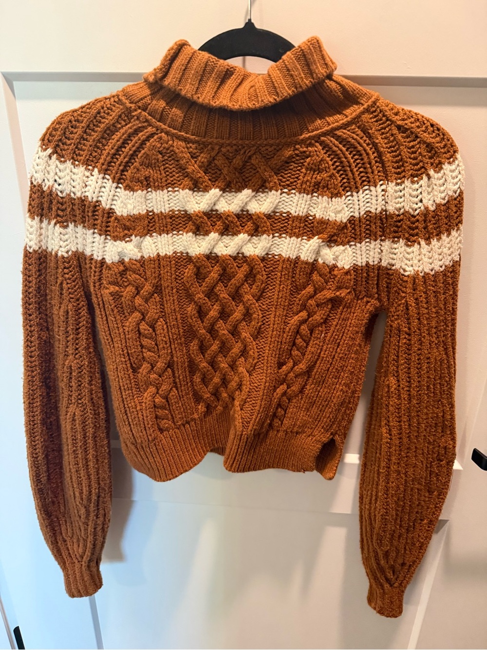 Maeve Anthropologie Cable Knit Turtleneck Bow Sweater Brown Cream XXS - Picture 6 of 6